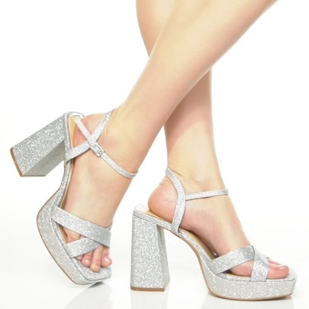 Badgley Mischka Frida Sandals Block Heel Leather Formal Bridal Party Holidays 8